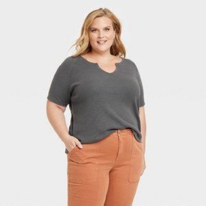 Knox Rose™ Women's Short Sleeve Splitneck Thermal Top Dark Grey Size 3X